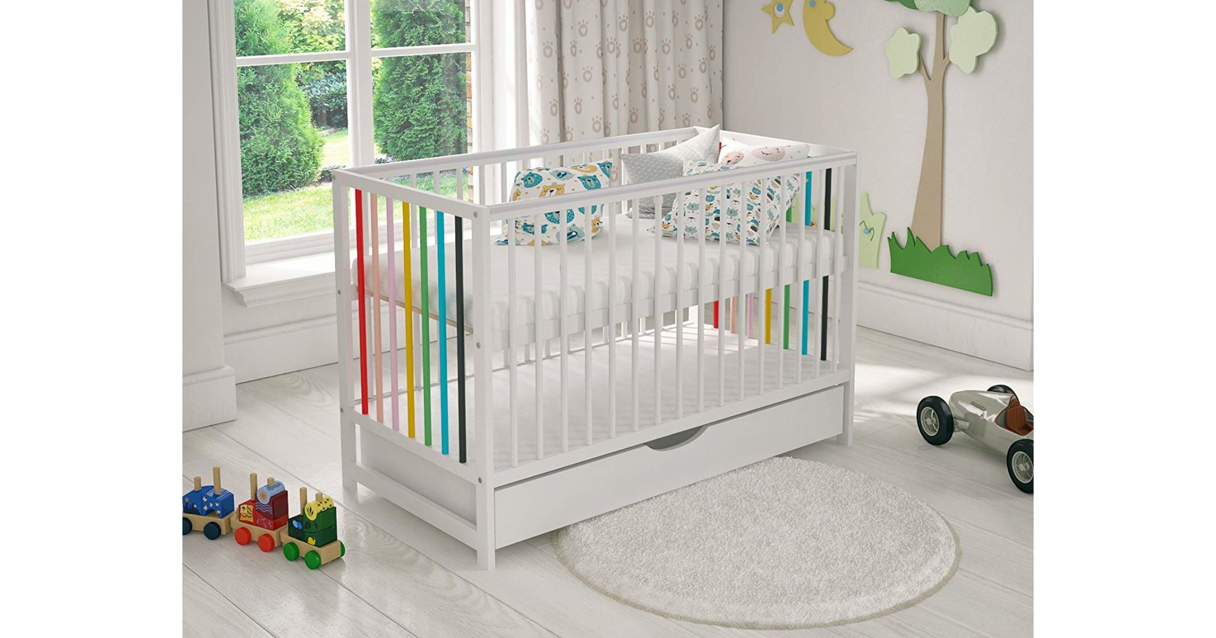 wooden cot bed and mattress